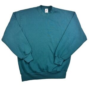 Vtg 90s Jerzees Blank Crewneck Fleece Sweatshirt Mens Large Teal Made In USA